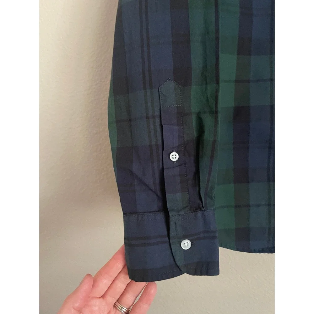 Crewcuts by J. Crew Boys Plaid Button Down Shirt 12 Green Navy LS Preppy Holiday